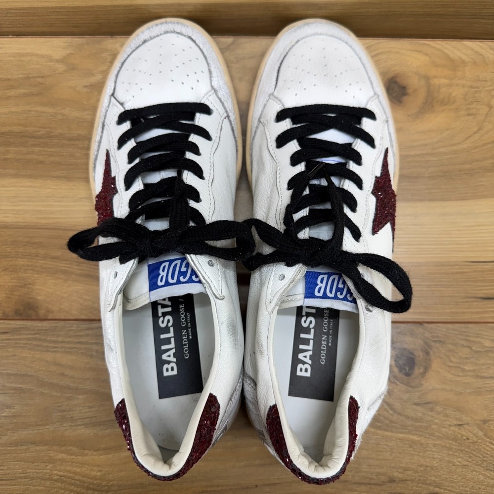Golden Goose Ball Star Low Top Sneakers Womens 10 EU 40 Burgundy Glitter Preppy - Picture 8 of 16